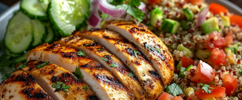 California Chicken Breast with Avocado Salsa and Quinoa Salad